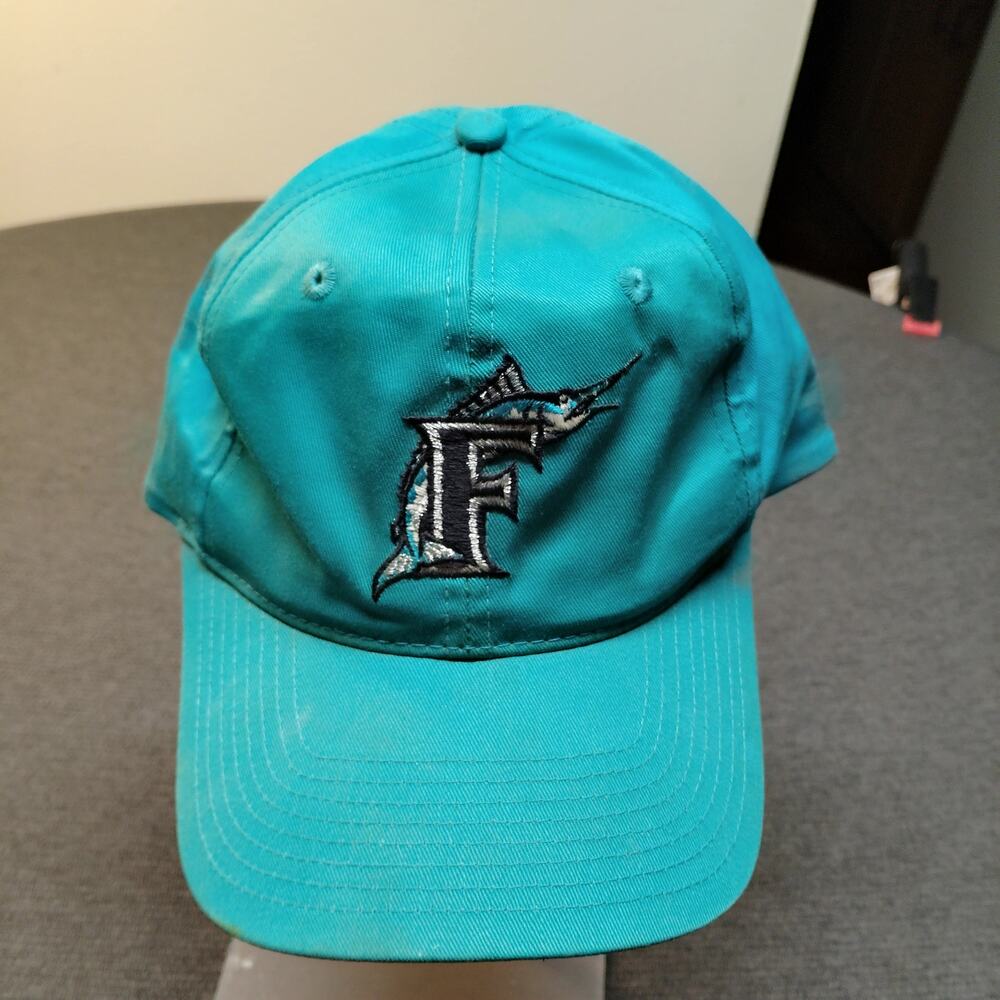 Vintage 90s Florida Marlins Snapback Hat Teal Black MLB Cap